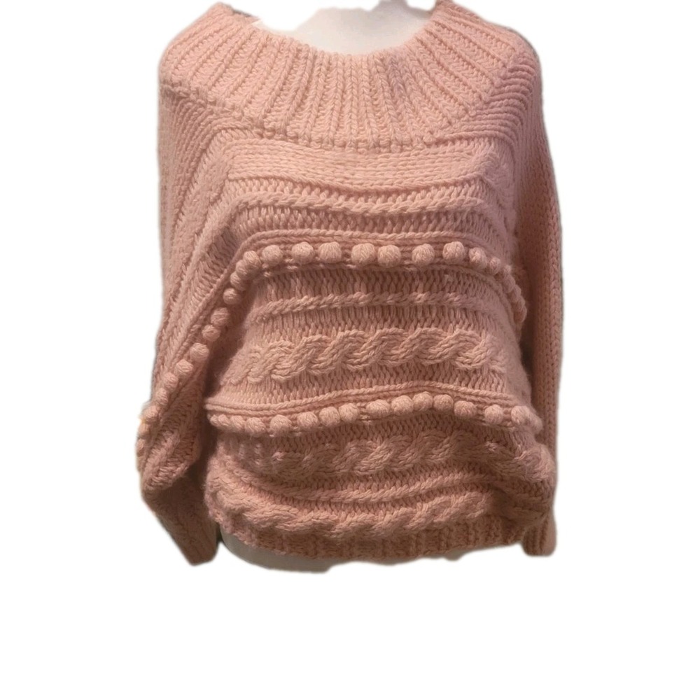 Day & Night Pink Popcorn On/Off Shoulder Cable‎ Knit Sweater M/L